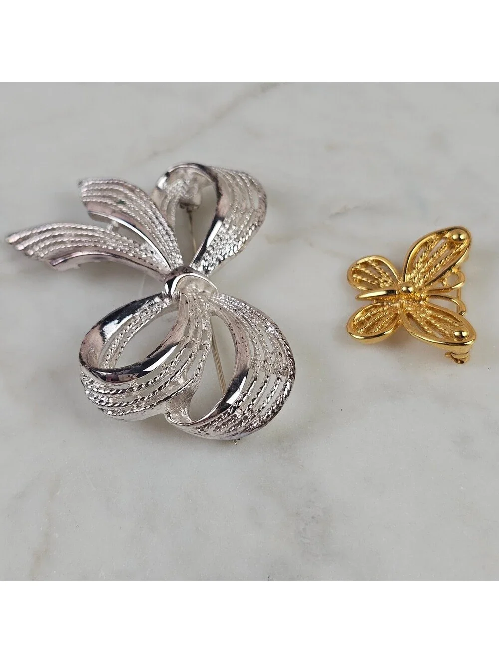 Vintage Napier Brooch Lot Silver Tone Bow Gold Butterfly Figural Pins